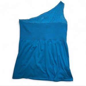Avenue One-Shoulder Blue Lace Blouse